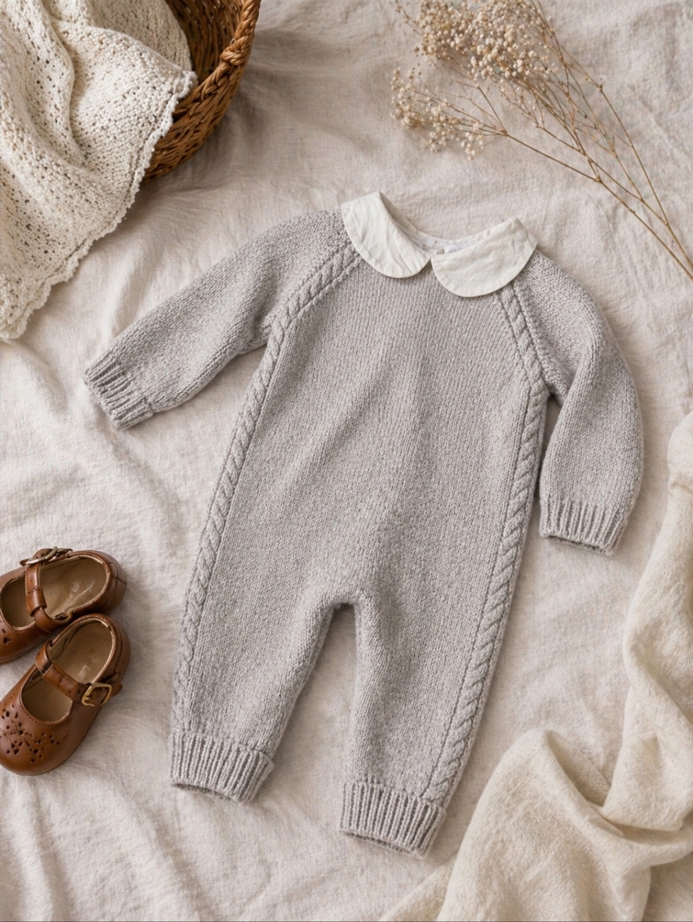 La Coqueta 0M Merino Wool Knit Romper | Luxury Neutral Classic
